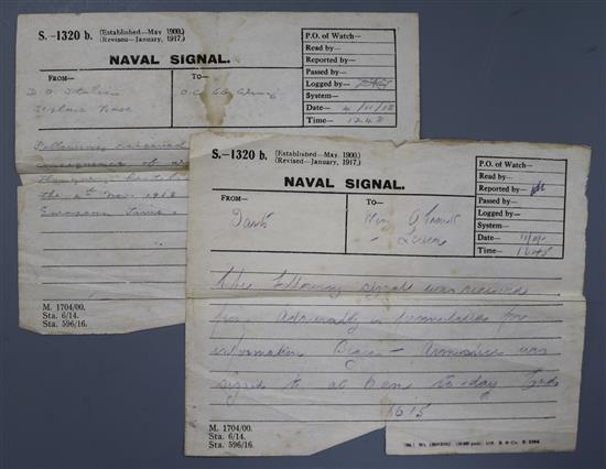 Two WWI Naval Signals confirming armistice,